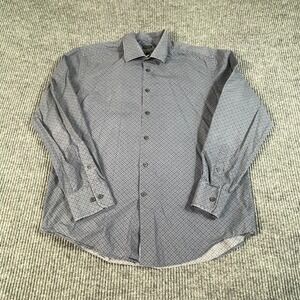 Jos A Bank Shirt Mens Large Blue Tailored Fit Cotton Long Sleeve‎ Formal Wedding